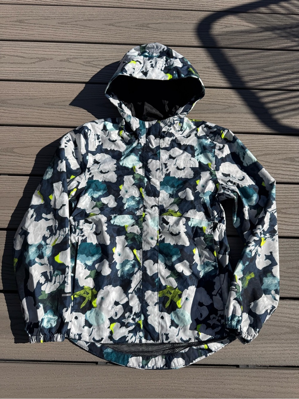 The North Face Kids' Hooded Floral Print Jacket - Navy, Teal, White, Lime